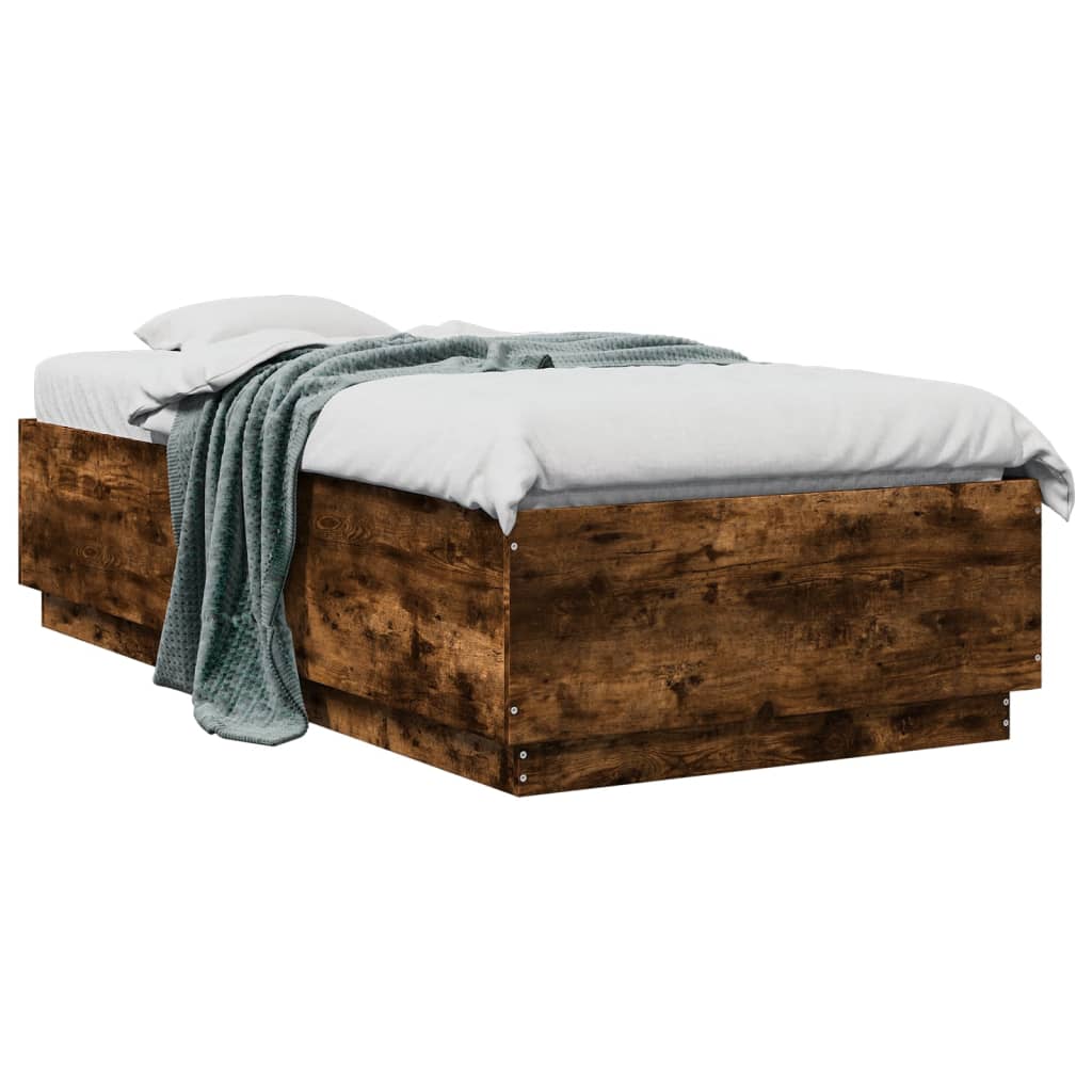 Bed Frame Smoked Oak 75x190 cm Small Single Engineered Wood - Beds & Bed Frames