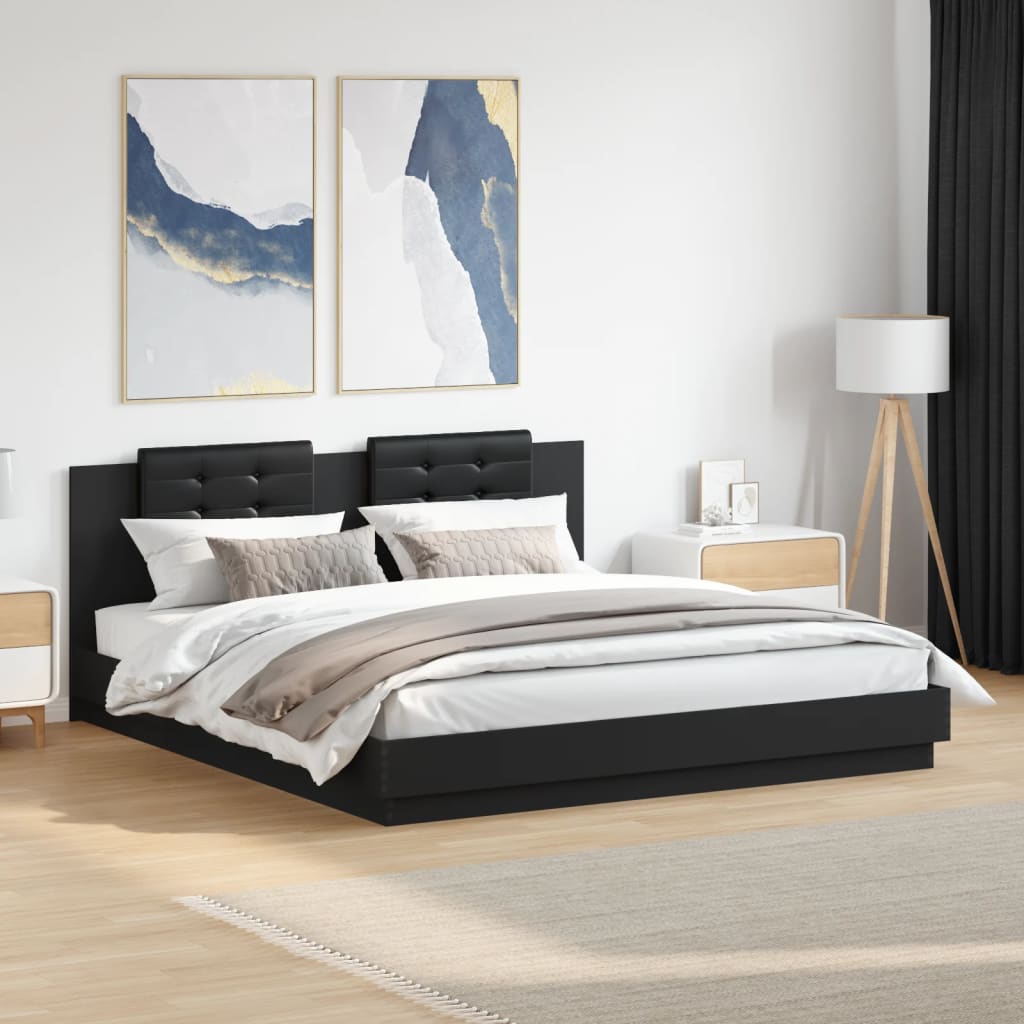 Bed Frame with Headboard Black 180x200 cm Super King Engineered Wood - Beds & Bed Frames