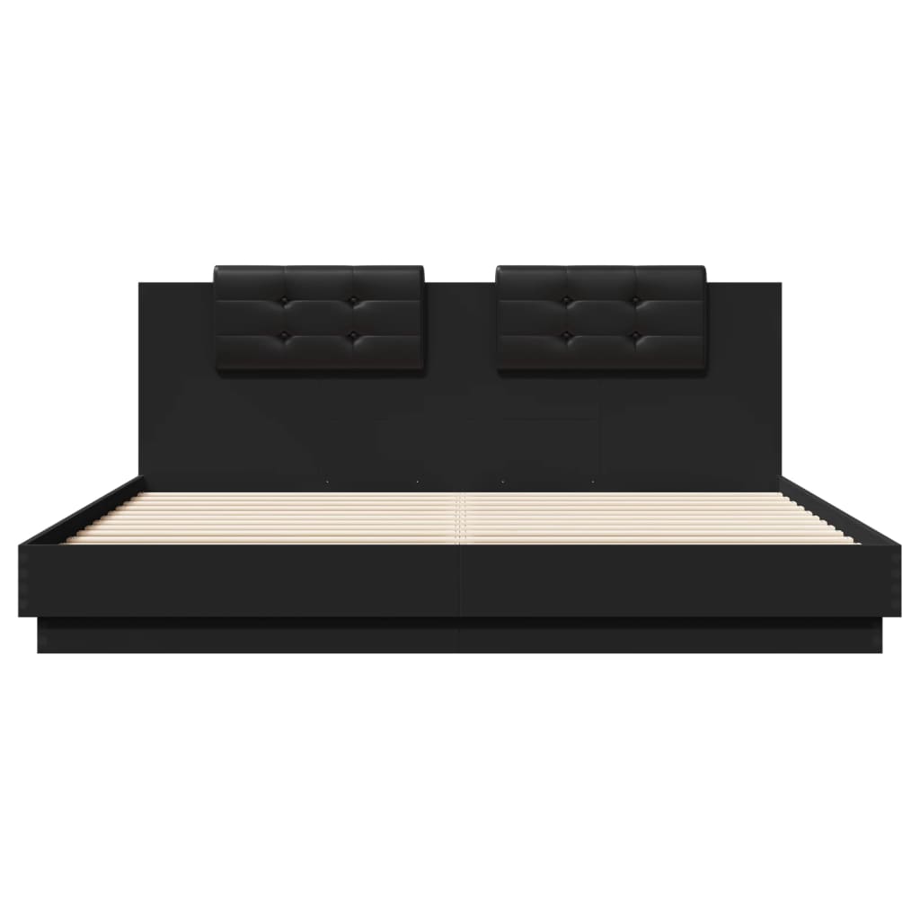 Bed Frame with Headboard Black 180x200 cm Super King Engineered Wood - Beds & Bed Frames