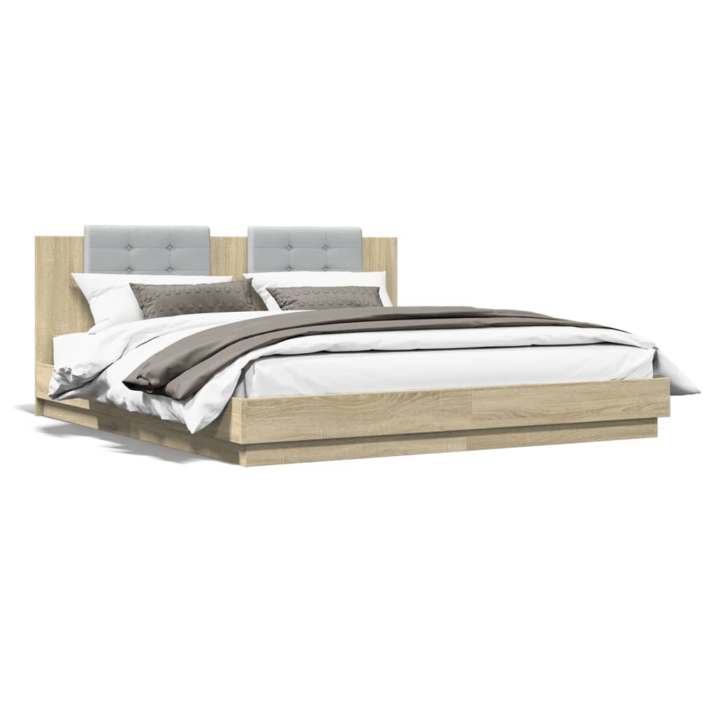 Bed Frame with Headboard Sonoma Oak 180x200 cm Super King Engineered Wood - Beds & Bed Frames