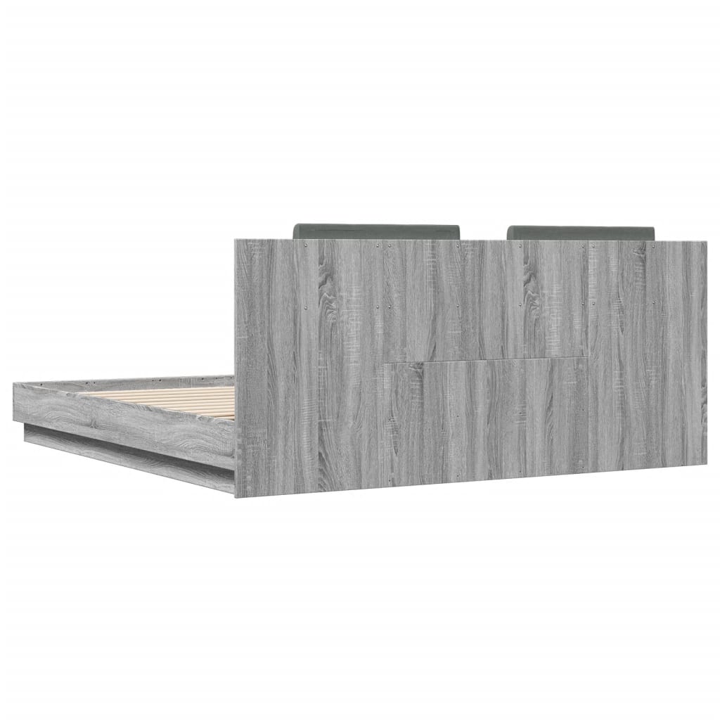Bed Frame with Headboard Grey Sonoma 180x200 cm Super King Engineered Wood - Beds & Bed Frames
