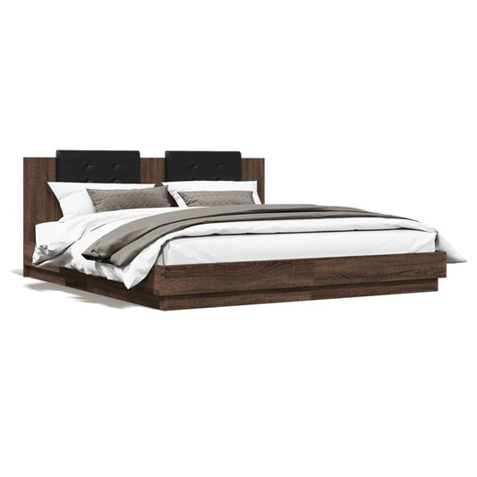 Bed Frame with Headboard Brown Oak 180x200 cm Super King Engineered Wood - Beds & Bed Frames