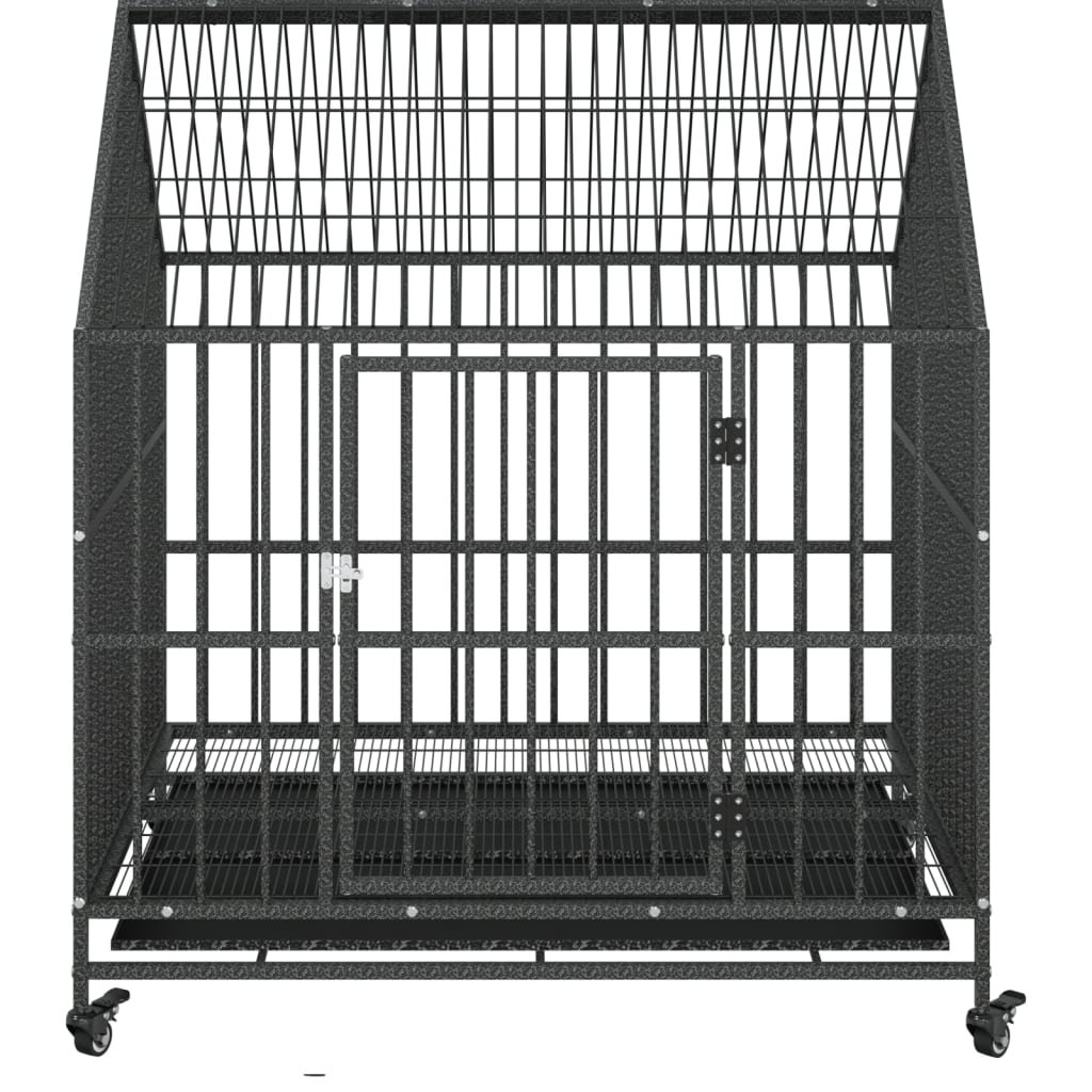 Dog Cage with Wheels Black Galvanised Steel - Dog Houses