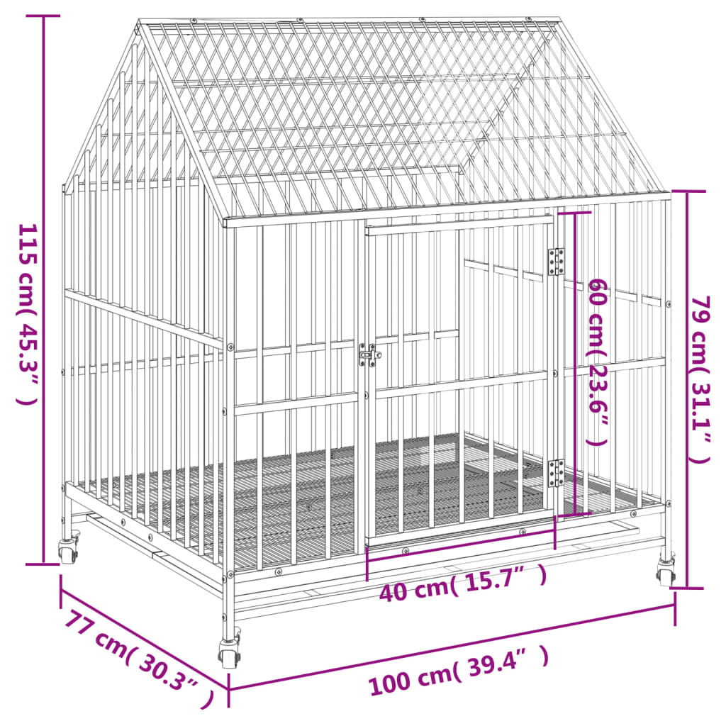 Dog Cage with Wheels Black Galvanised Steel - Dog Houses
