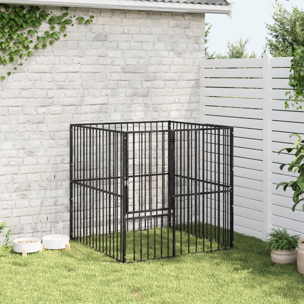 Dog Playpen 4 Panel Black Galvanised Steel - Dog Houses