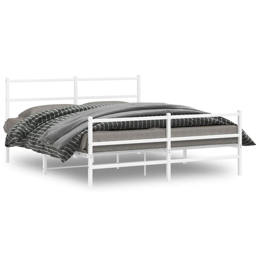 Metal Bed Frame with Headboard and Footboard White 160x200 cm - Beds & Bed Frames