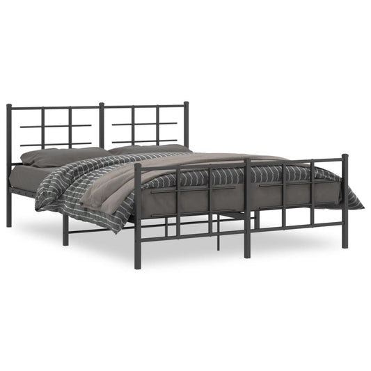 Metal Bed Frame with Headboard and Footboard Black 160x200 cm - Beds & Bed Frames