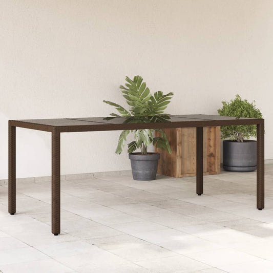 Garden Table with Glass Top Brown 190x90x75 cm Poly Rattan - Outdoor Tables