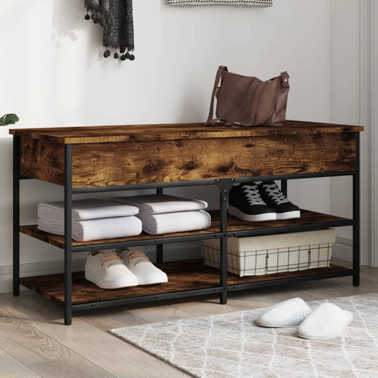 Shoe Bench Smoked Oak 100x42.5x50 cm Engineered Wood - Storage & Entryway Benches