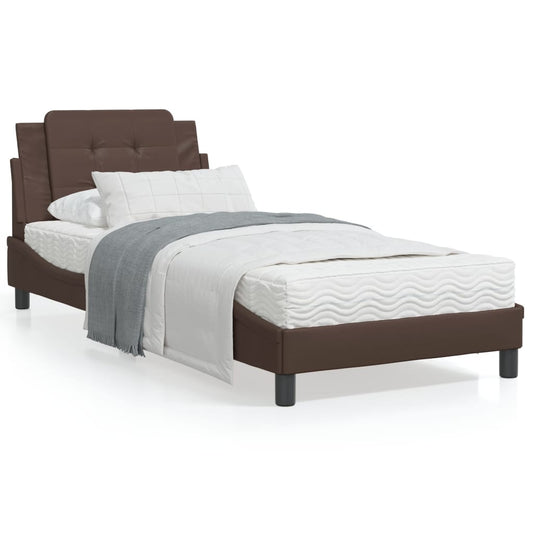 Bed Frame with Headboard Brown 90x200 cm Faux Leather - Beds & Bed Frames