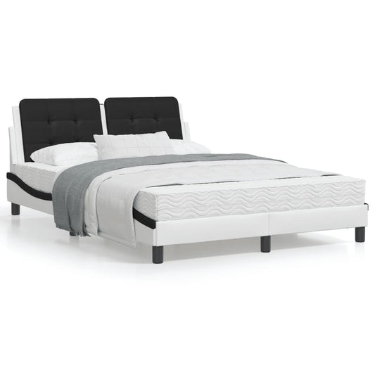 Bed Frame with Headboard White and Black 140x200 cm Faux Leather - Beds & Bed Frames