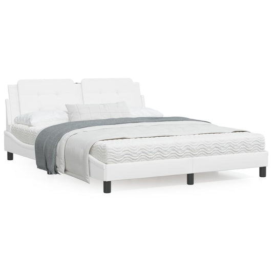 Bed Frame with Headboard White 160x200 cm Faux Leather - Beds & Bed Frames