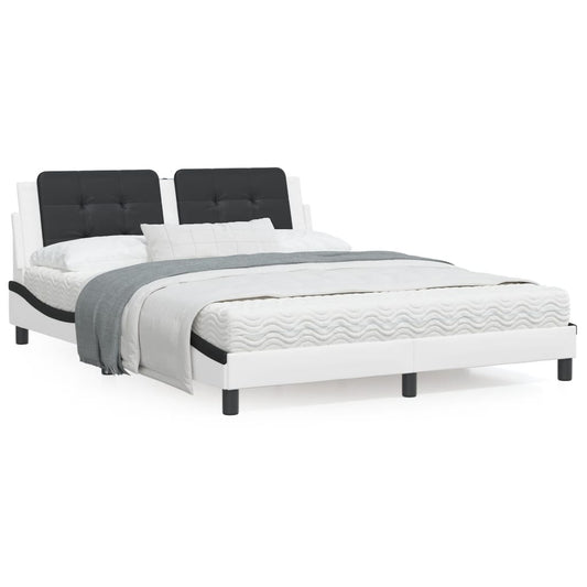 Bed Frame with Headboard White and Black 160x200 cm Faux Leather - Beds & Bed Frames