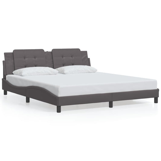 Bed Frame with LED Lights Grey 180x200 cm Super King Faux Leather - Beds & Bed Frames