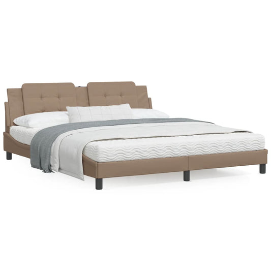 Bed Frame with LED Lights Cappuccino 180x200 cm Super King Faux Leather - Beds & Bed Frames