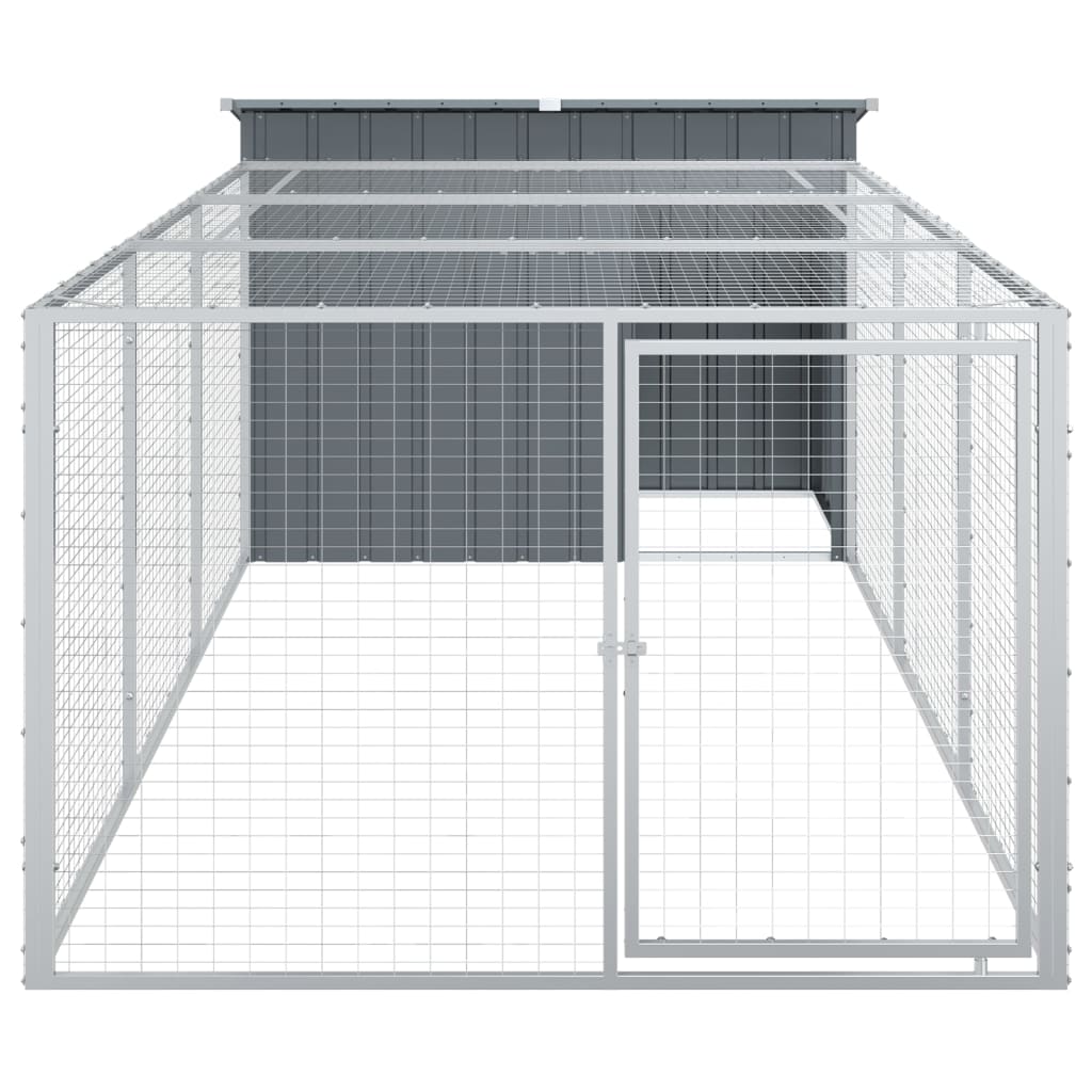 Dog House with Run Anthracite 153x396x110 cm Galvanised Steel - Dog Houses