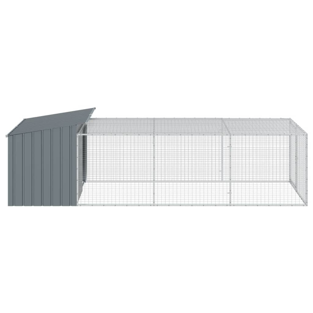 Dog House with Run Anthracite 153x396x110 cm Galvanised Steel - Dog Houses