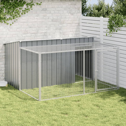 Dog House with Run Anthracite 197x194x110 cm Galvanised Steel - Dog Houses