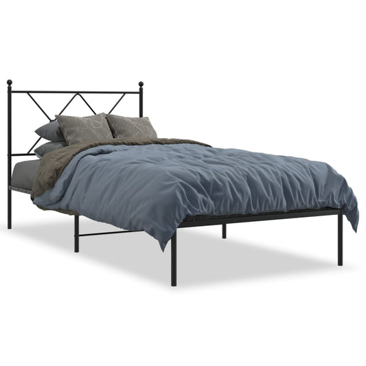 Metal Bed Frame with Headboard Black 90x190 cm Single - Beds & Bed Frames