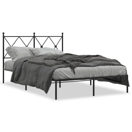 Metal Bed Frame with Headboard Black 120x190 cm Small Double - Beds & Bed Frames