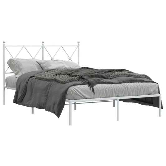 Metal Bed Frame with Headboard White 120x190 cm Small Double - Beds & Bed Frames