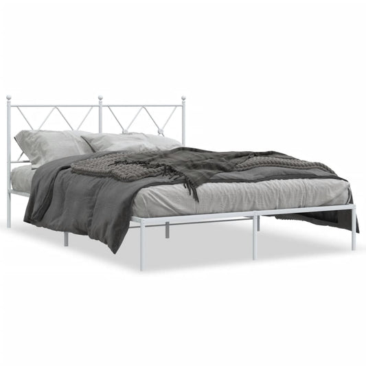 Metal Bed Frame with Headboard White 135x190 cm Double - Beds & Bed Frames
