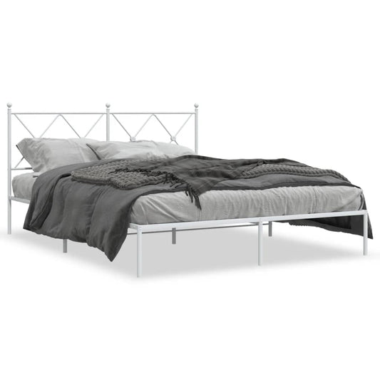 Metal Bed Frame with Headboard White 150x200 cm King Size - Beds & Bed Frames