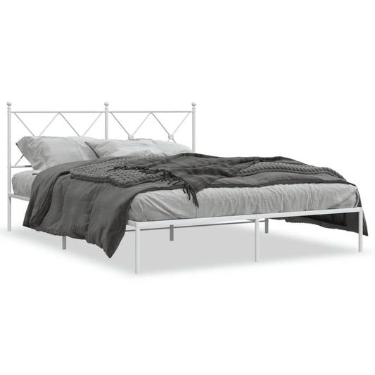Metal Bed Frame with Headboard White 160x200 cm - Beds & Bed Frames