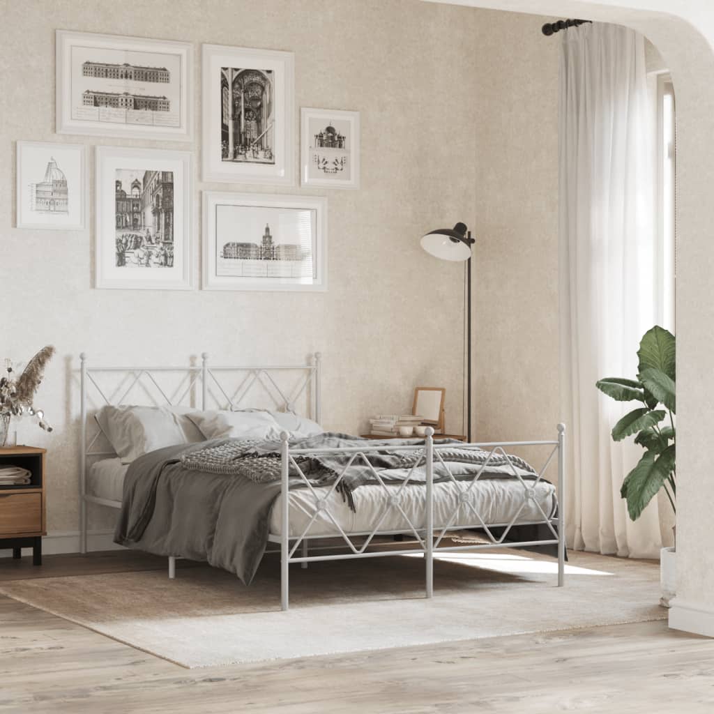 Metal Bed Frame with Headboard and Footboard White 120x200 cm - Beds & Bed Frames