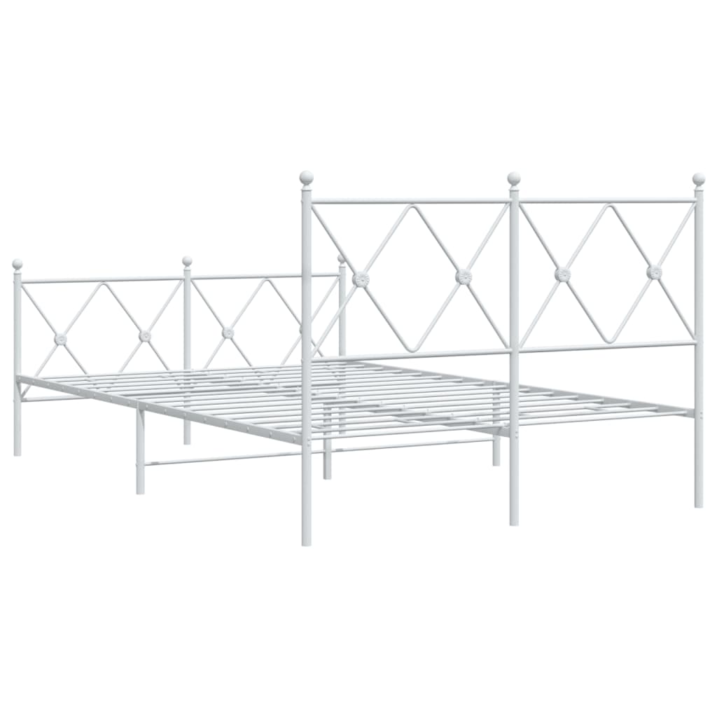 Metal Bed Frame with Headboard and Footboard White 120x200 cm - Beds & Bed Frames