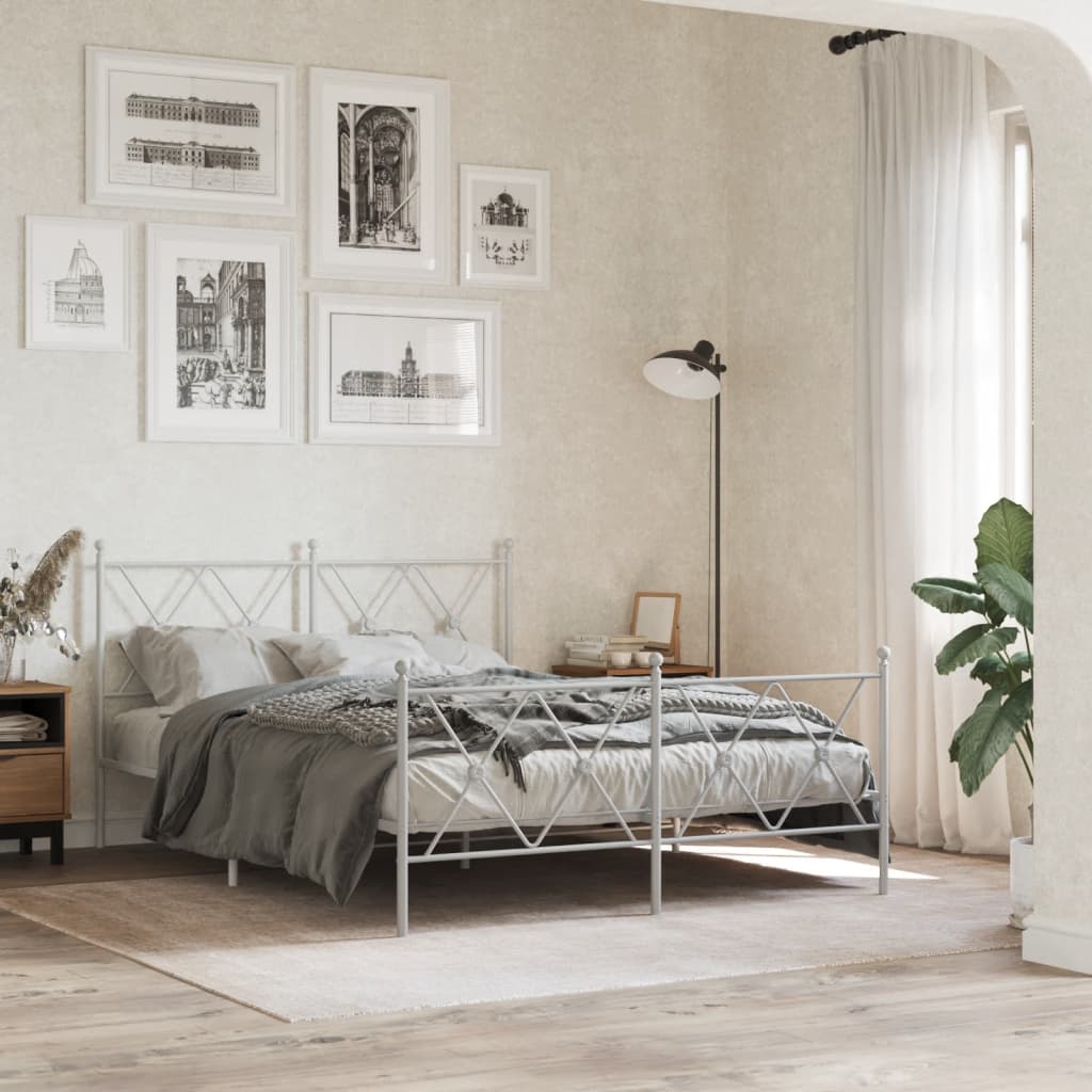 Metal Bed Frame with Headboard and Footboard White 140x200 cm - Beds & Bed Frames