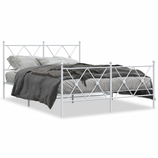 Metal Bed Frame with Headboard and Footboard White 140x200 cm - Beds & Bed Frames