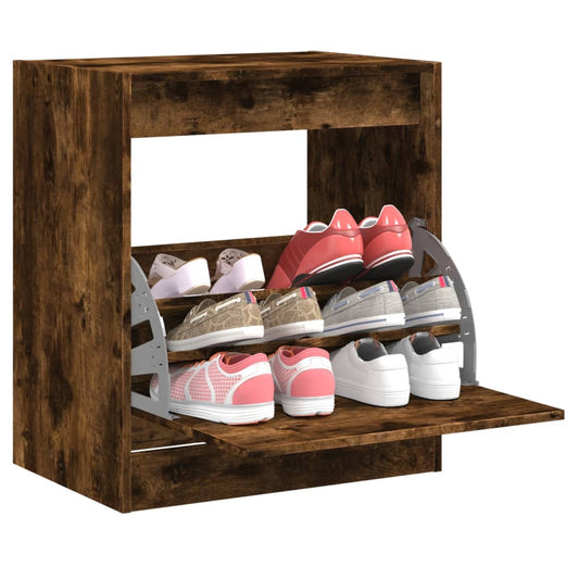 Shoe Cabinet Smoked Oak 60x42x69 cm Engineered Wood - Shoe Racks & Organisers