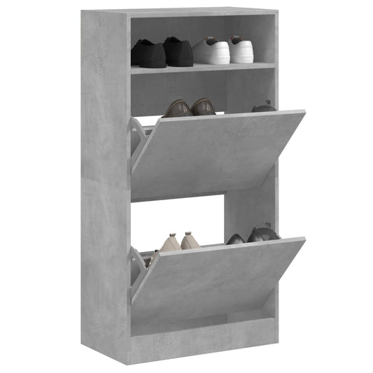 Shoe Cabinet Concrete Grey 60x34x116 cm Engineered Wood - Shoe Racks & Organisers