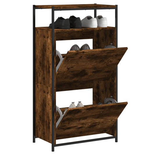 Shoe Cabinet Smoked Oak 60x34x112 Engineered Wood - Shoe Racks & Organisers