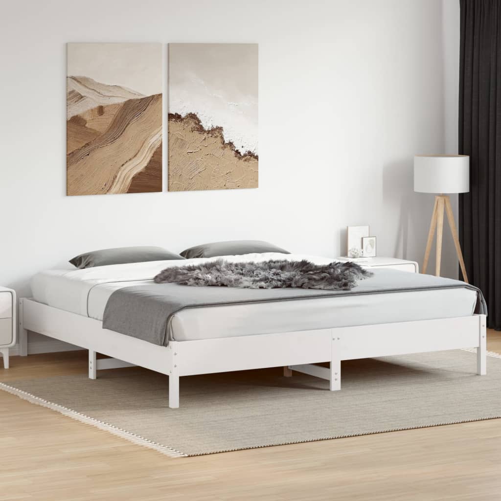 Bed Frame White 200x200 cm Solid Wood Pine - Beds & Bed Frames