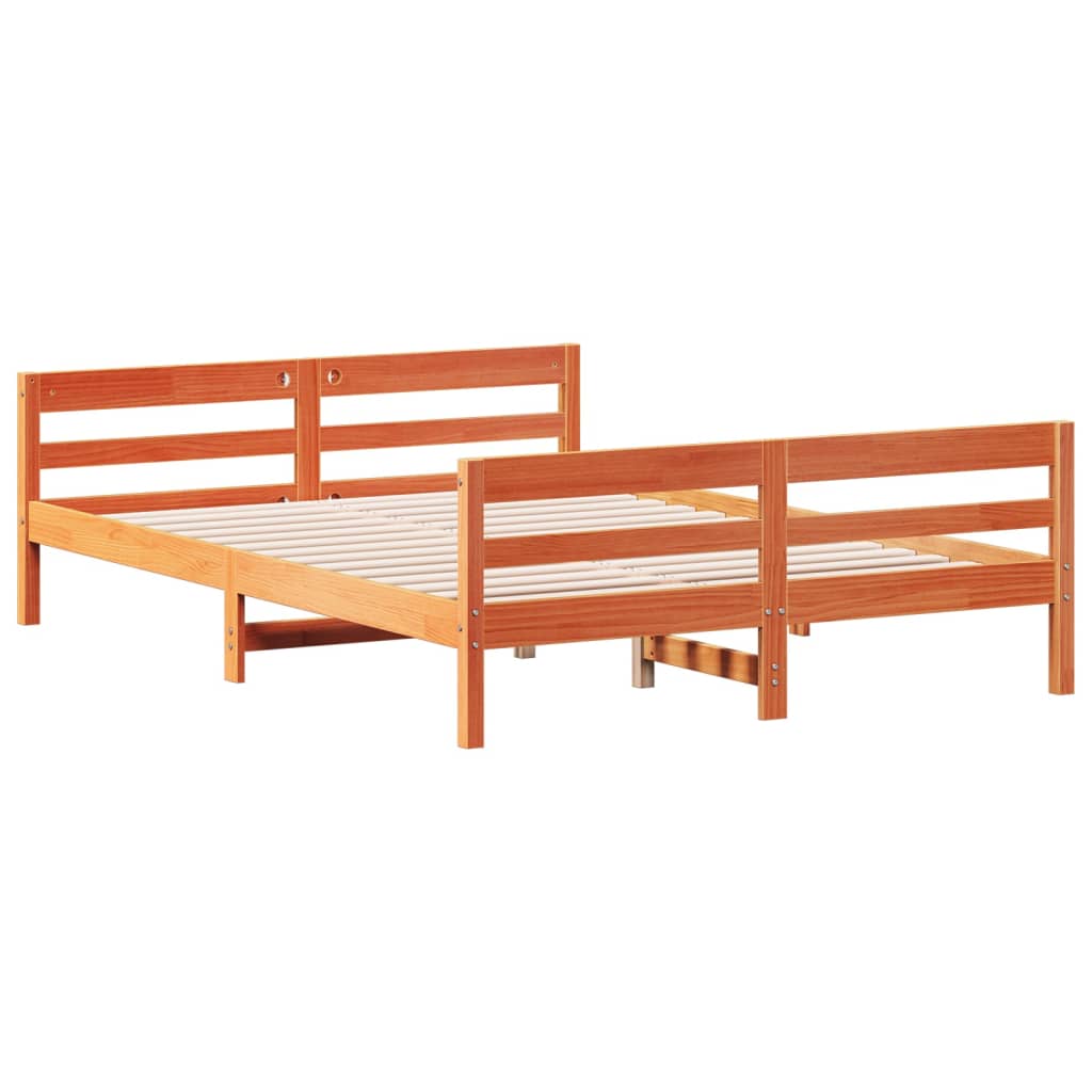 Bed Frame with Headboard Wax Brown 120x200 cm Solid Wood Pine - Beds & Bed Frames