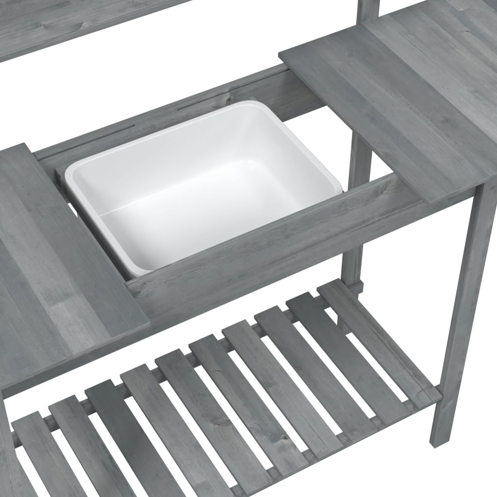 Potting Table with Sink Grey 147.5x44x139.5 cm Solid Wood Fir - Plant Stands