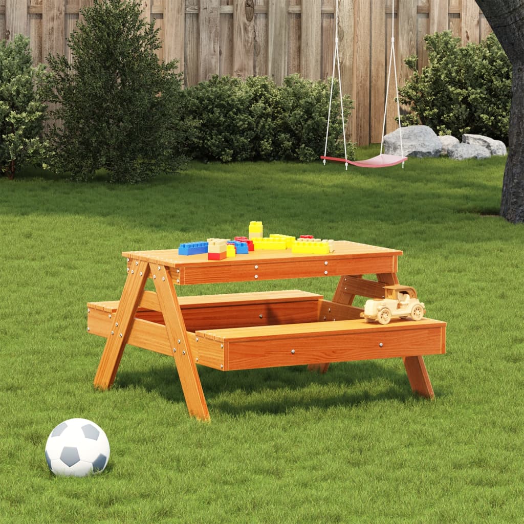 Picnic Table for Kids Wax Brown 88x97x52 cm Solid Wood Pine - Outdoor Tables