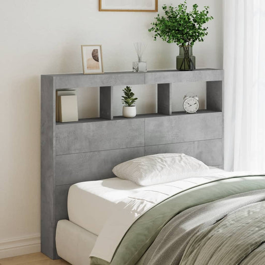 Headboard Cabinet with LED Concrete Grey 120x17x102 cm - Headboards & Footboards