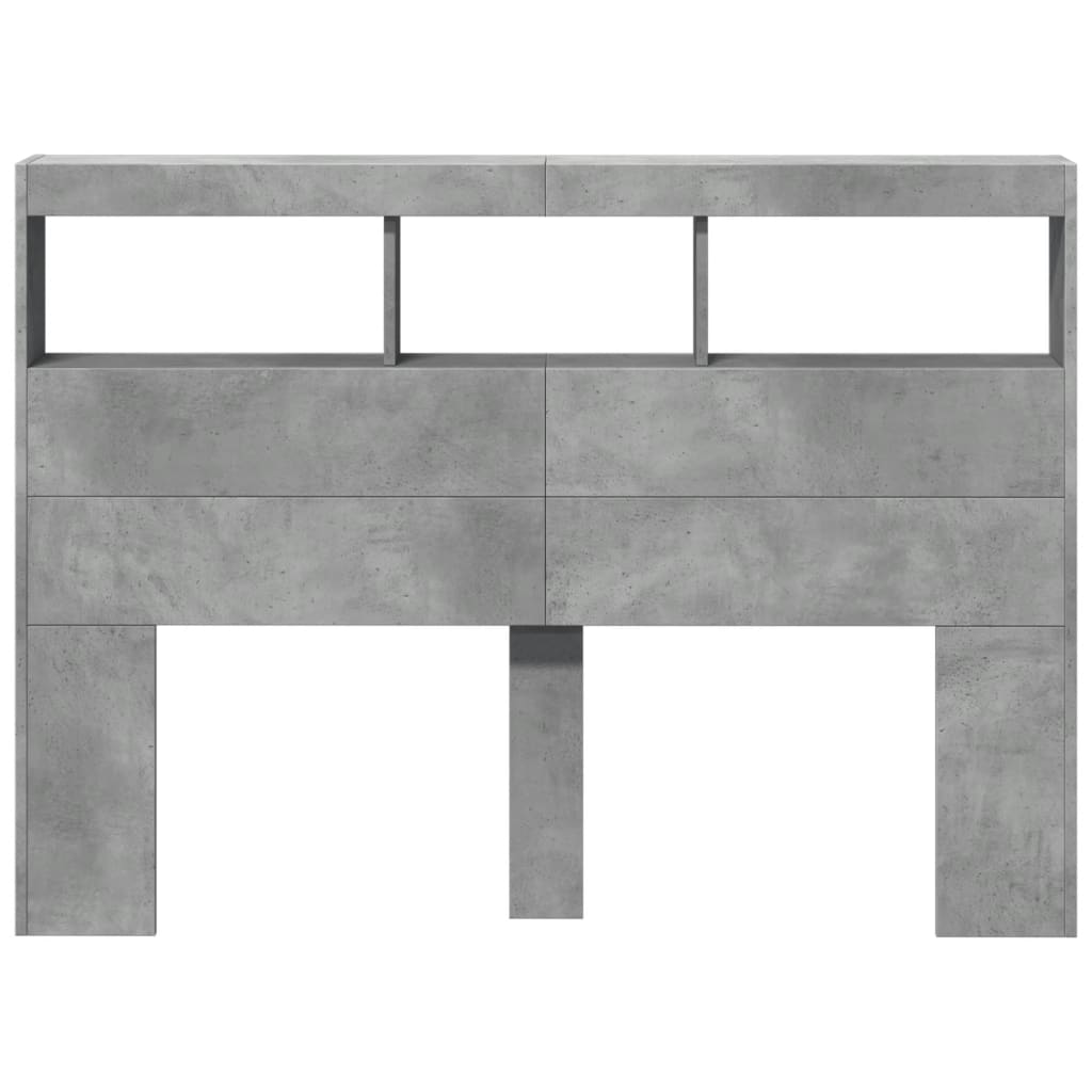 Headboard Cabinet with LED Concrete Grey 140x17x102 cm - Headboards & Footboards