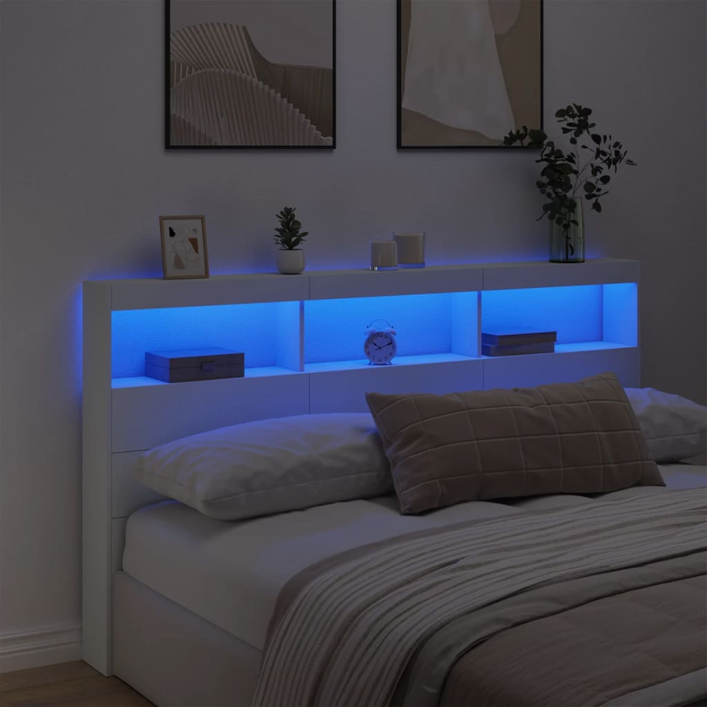 Headboard Cabinet with LED White 180x17x102 cm - Headboards & Footboards