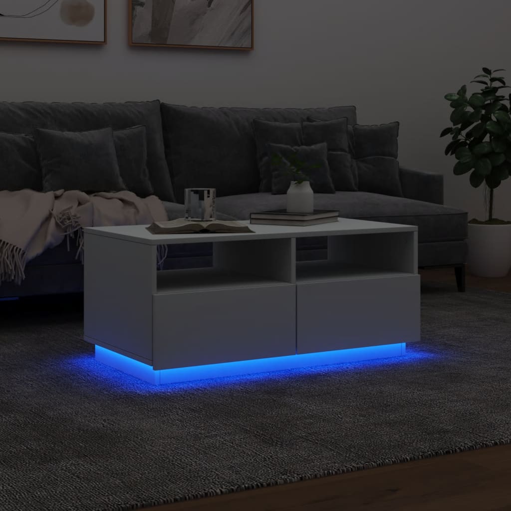 Coffee Table with LED Lights White 90x49x40 cm - Coffee Tables