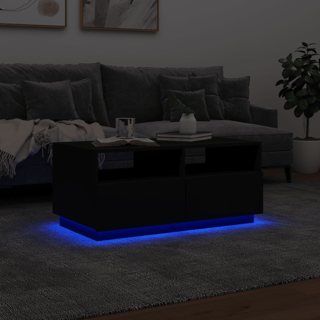 Coffee Table with LED Lights Black 90x49x40 cm - Coffee Tables