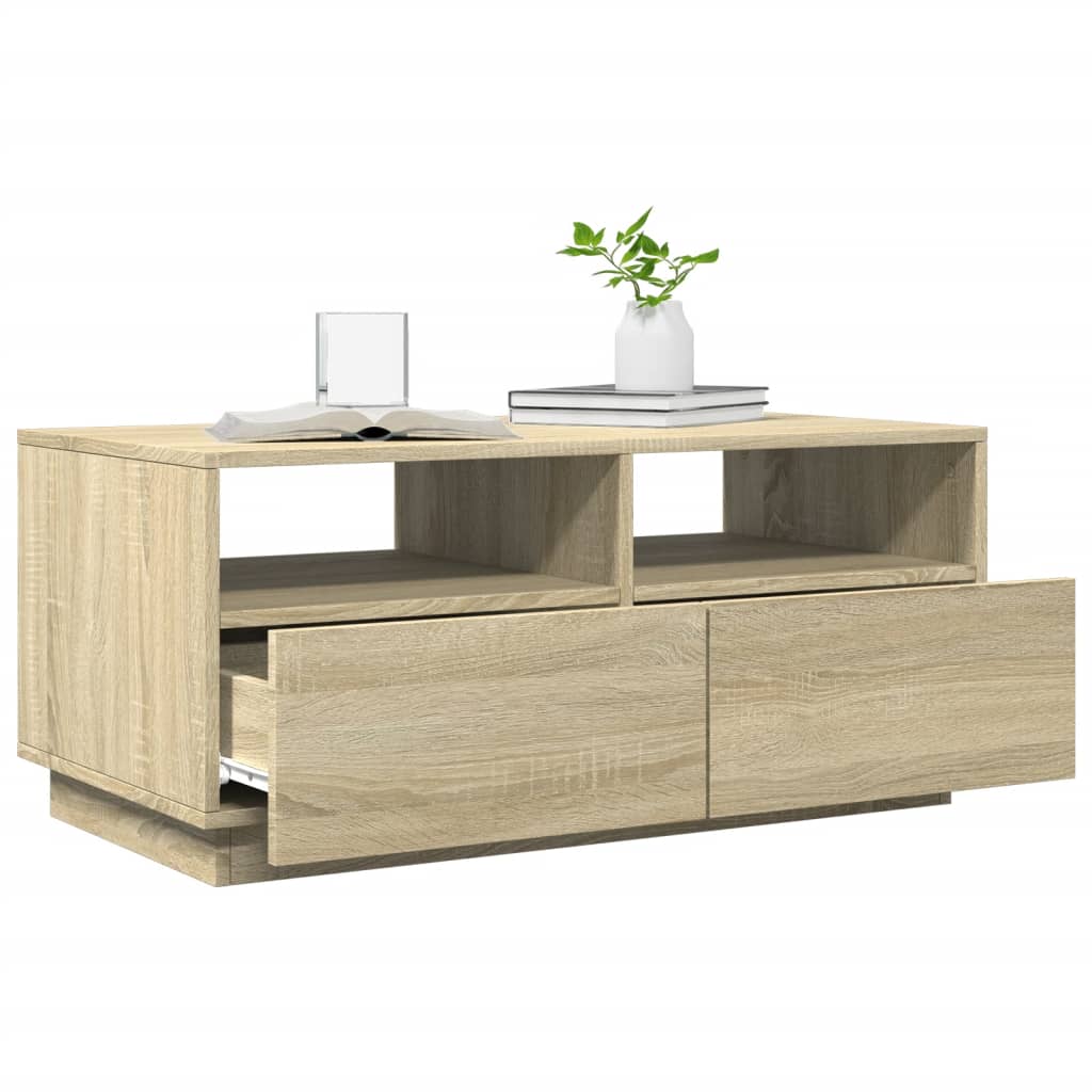 Coffee Table with LED Lights Sonoma Oak 90x49x40 cm - Coffee Tables