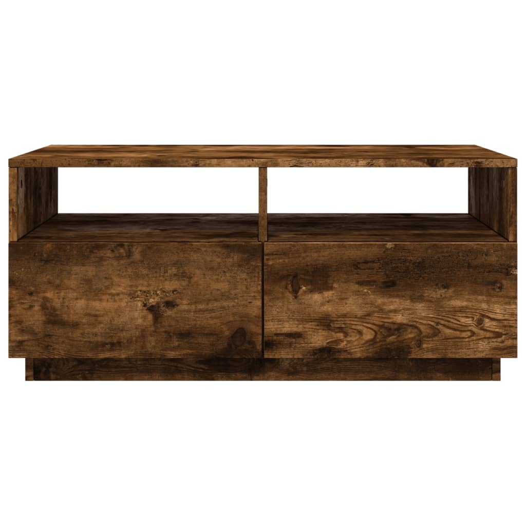 Coffee Table with LED Lights Smoked Oak 90x49x40 cm - Coffee Tables
