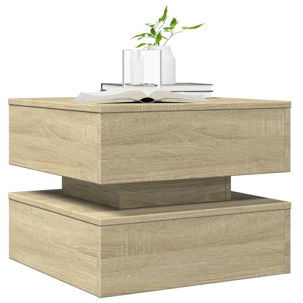 Coffee Table with LED Lights Sonoma Oak 50x50x40 cm - Coffee Tables