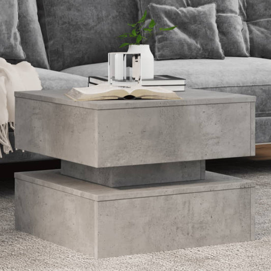 Coffee Table with LED Lights Concrete Grey 50x50x40 cm