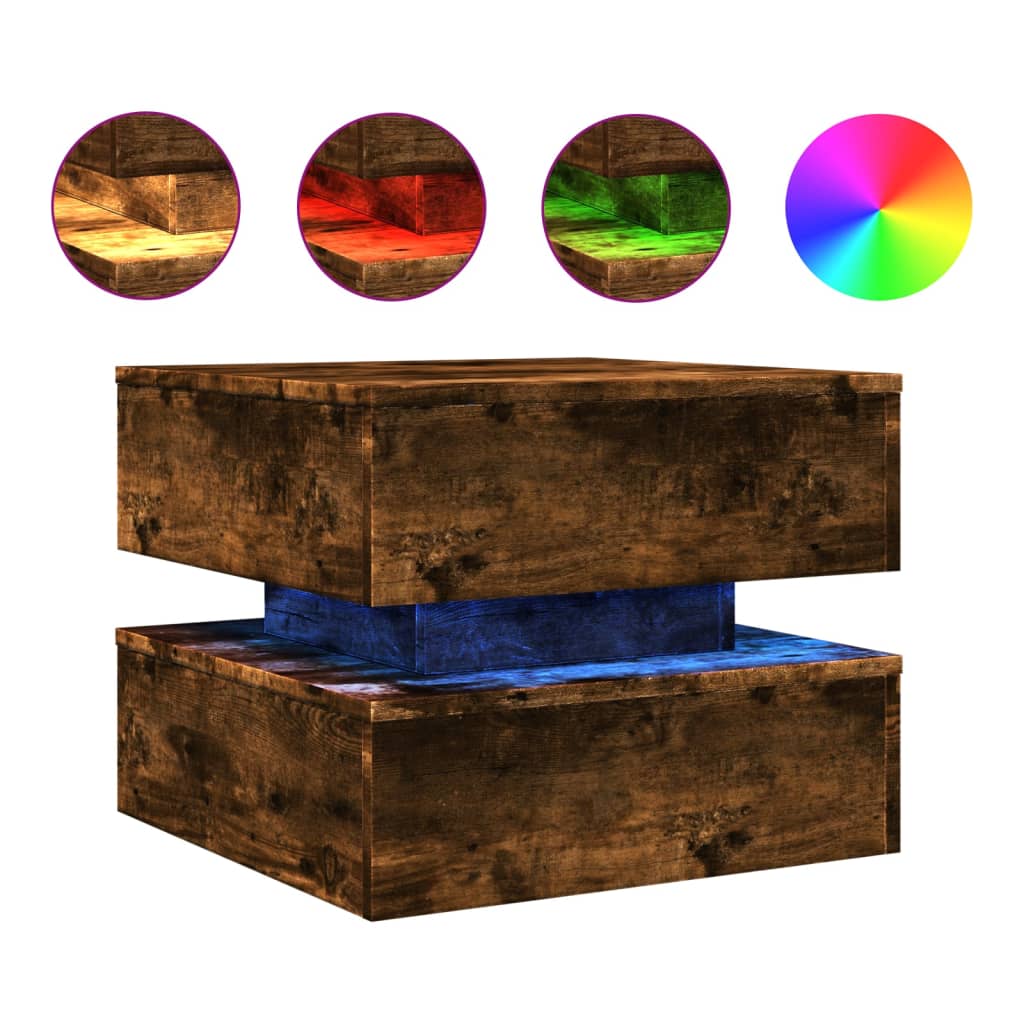 Coffee Table with LED Lights Smoked Oak 50x50x40 cm - Coffee Tables