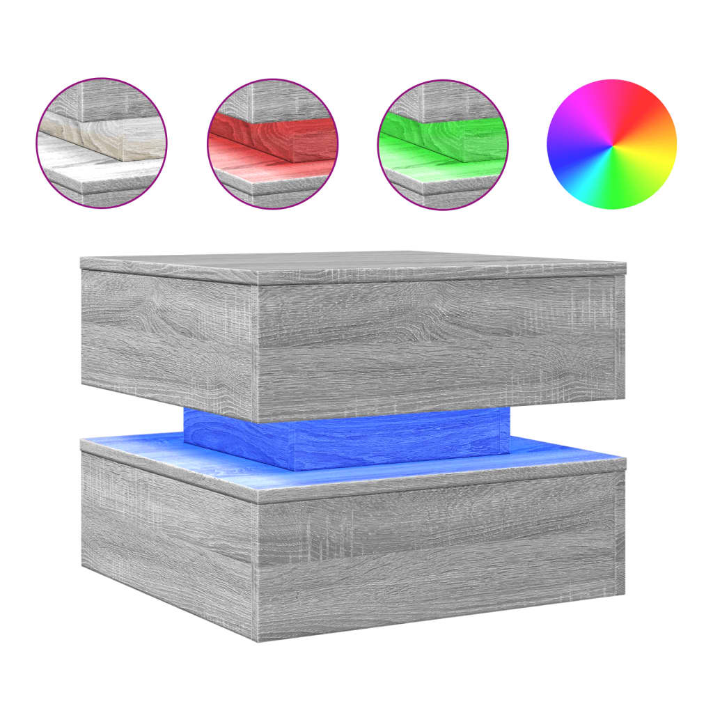 Coffee Table with LED Lights Grey Sonoma 50x50x40 cm - Coffee Tables